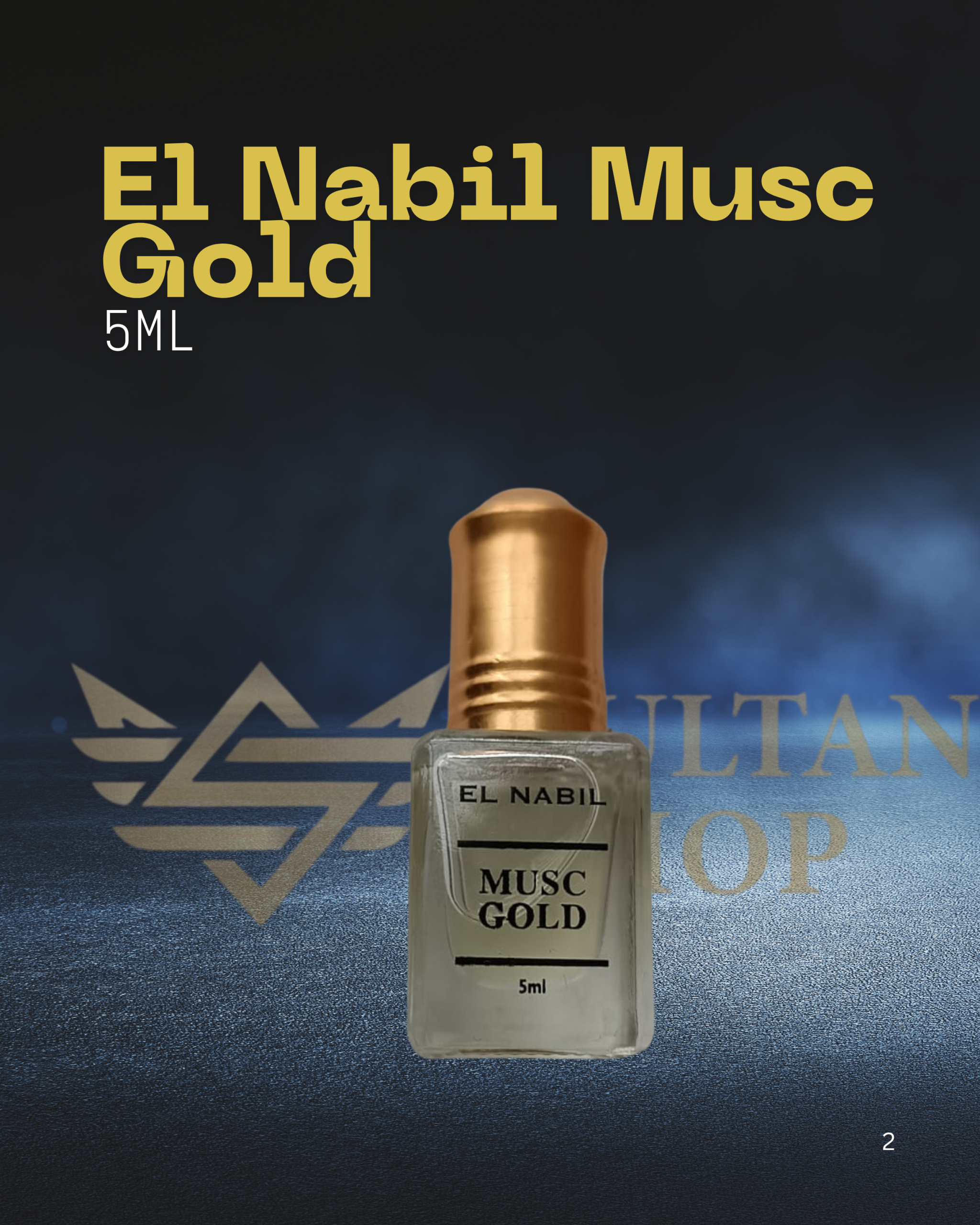 Bočica parfemskog ulja El Nabil Musc Gold 5ml sa zlatnim poklopcem
